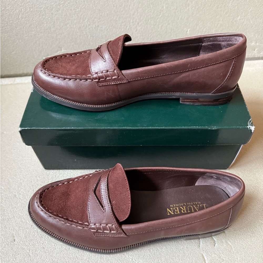 Ralph Lauren Brown Leather Loafers Barrett Style Size 6.5B Excellent Condition